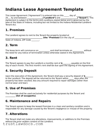 Free  Lease Agreement Form for Indiana