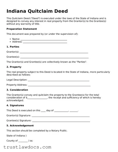 Free  Quitclaim Deed Form for Indiana