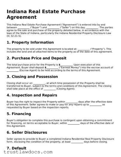 Free  Real Estate Purchase Agreement Form for Indiana