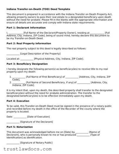 Free  Transfer-on-Death Deed Form for Indiana