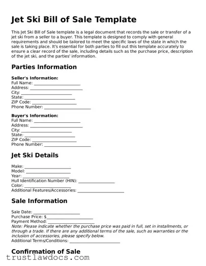 Official Jet Ski Bill of Sale Document