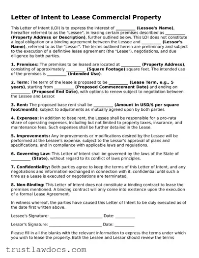 Official Letter of Intent to Lease Commercial Property Document