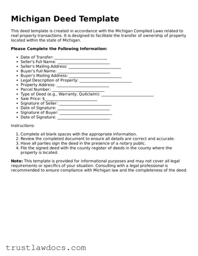 Free  Deed Form for Michigan