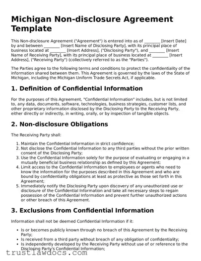 Free  Non-disclosure Agreement Form for Michigan