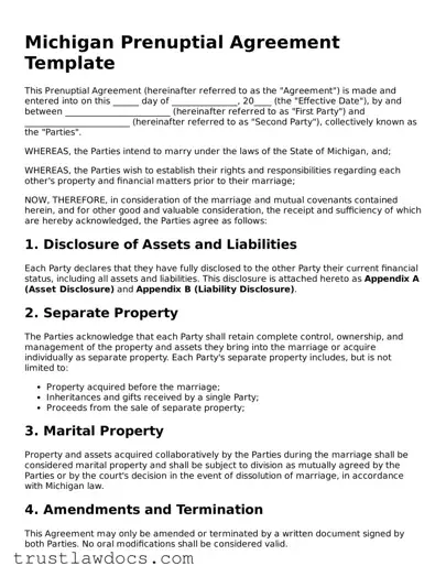 Free  Prenuptial Agreement Form for Michigan