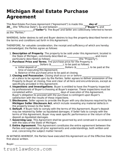 Free  Real Estate Purchase Agreement Form for Michigan