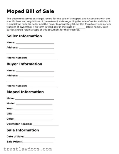 Official Moped Bill of Sale Document