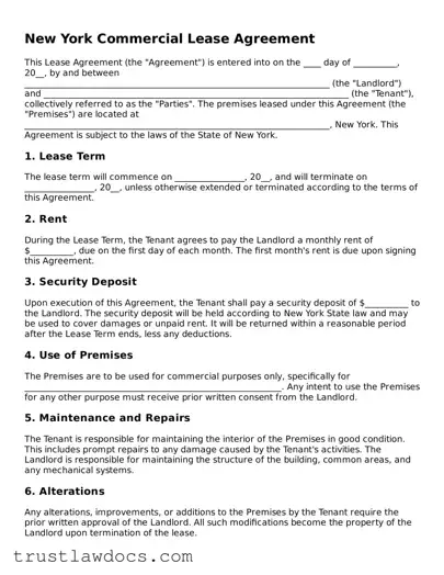 Free  Commercial Lease Agreement Form for New York