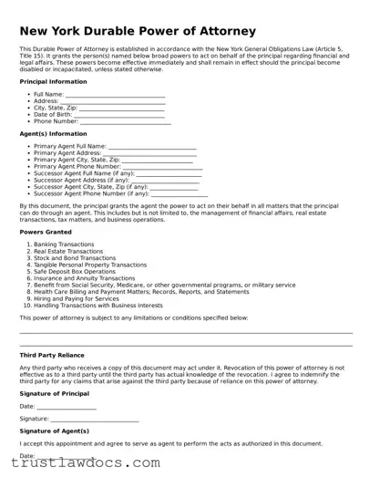 Free  Durable Power of Attorney Form for New York