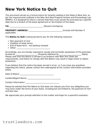 Free  Notice to Quit Form for New York