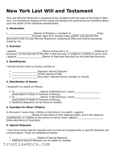 Free  Last Will and Testament Form for New York
