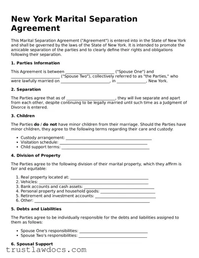 Free  Marital Separation Agreement Form for New York