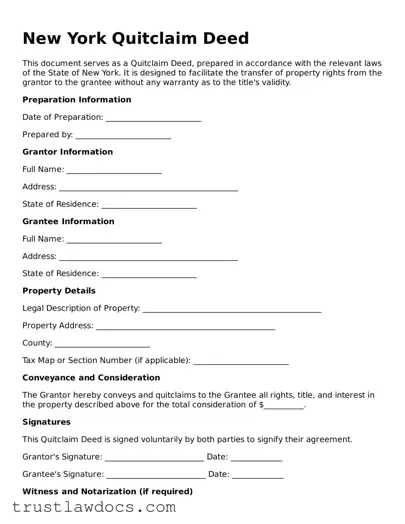 Free  Quitclaim Deed Form for New York
