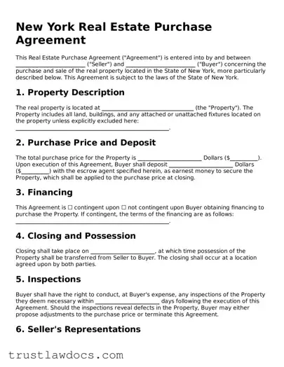 Free  Real Estate Purchase Agreement Form for New York