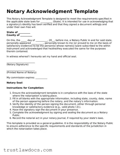 Official Notary Acknowledgement Document