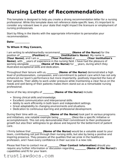 Official Nursing Letter of Recommendation Document