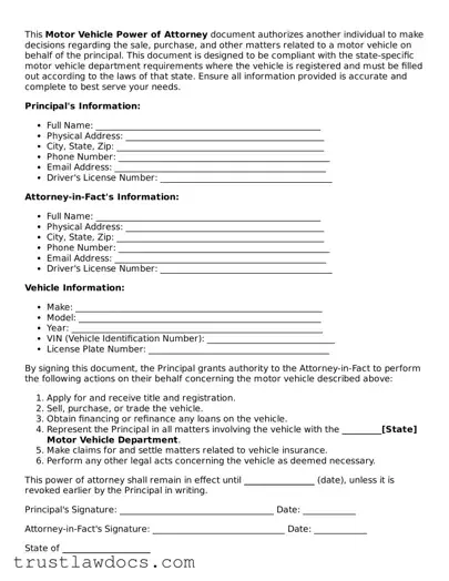 Official Motor Vehicle Power of Attorney Document