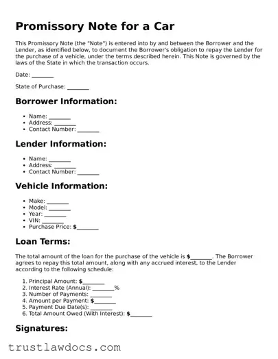 Official Promissory Note for a Car Document