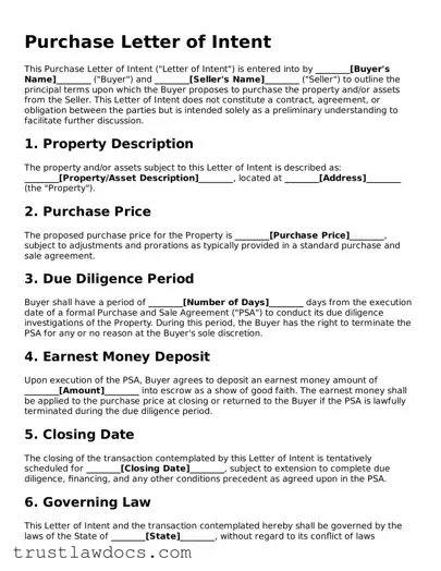 Official Purchase Letter of Intent Document
