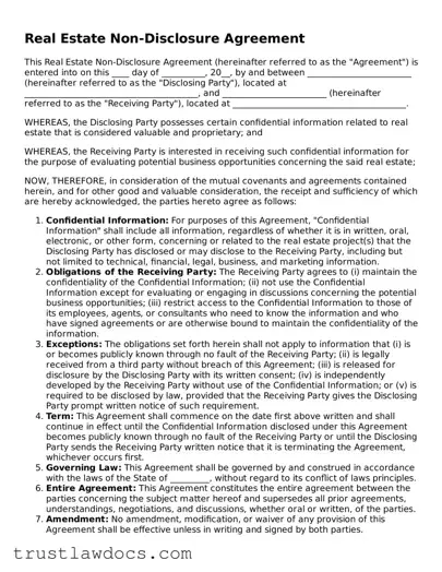 Official Real Estate Non-Disclosure Agreement Document