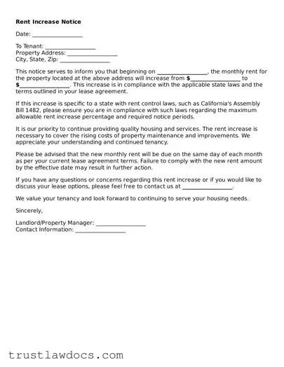 Official Rent Increase Letter Document