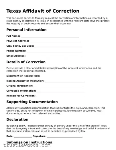 Free  Affidavit of Correction Form for Texas