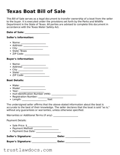 Free  Boat Bill of Sale Form for Texas