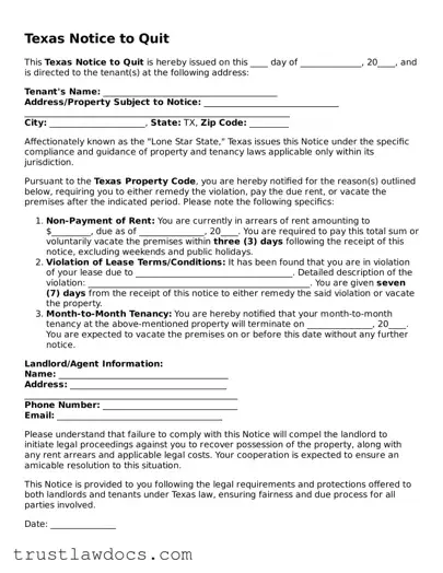 Free  Notice to Quit Form for Texas