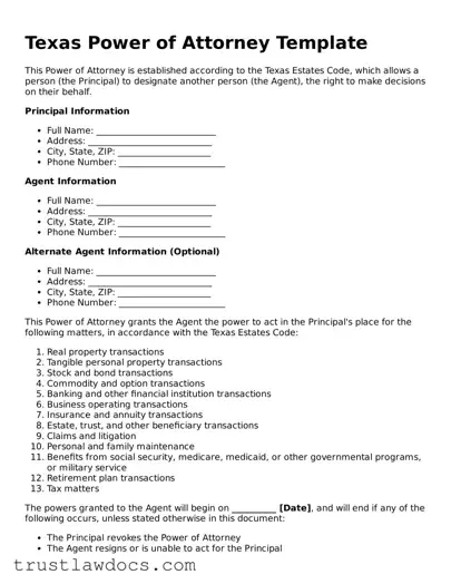 Free  Power of Attorney Form for Texas
