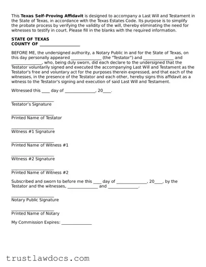 Free  Self-Proving Affidavit Form for Texas