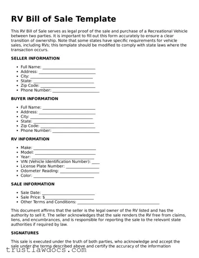 Official RV Bill of Sale Document
