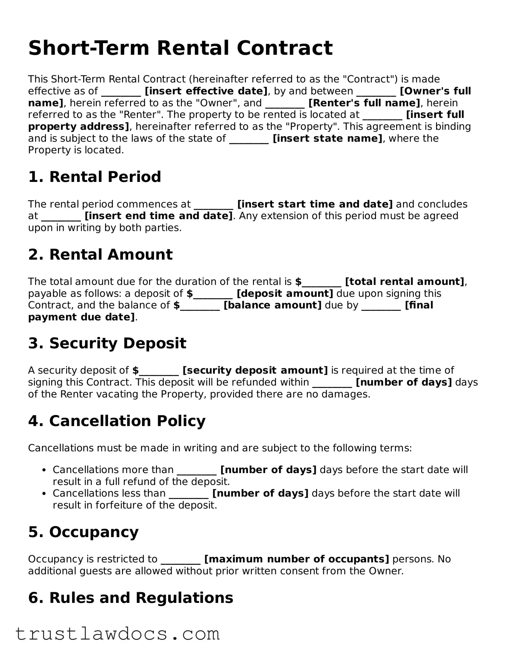Official Short-Term Rental Contract Document