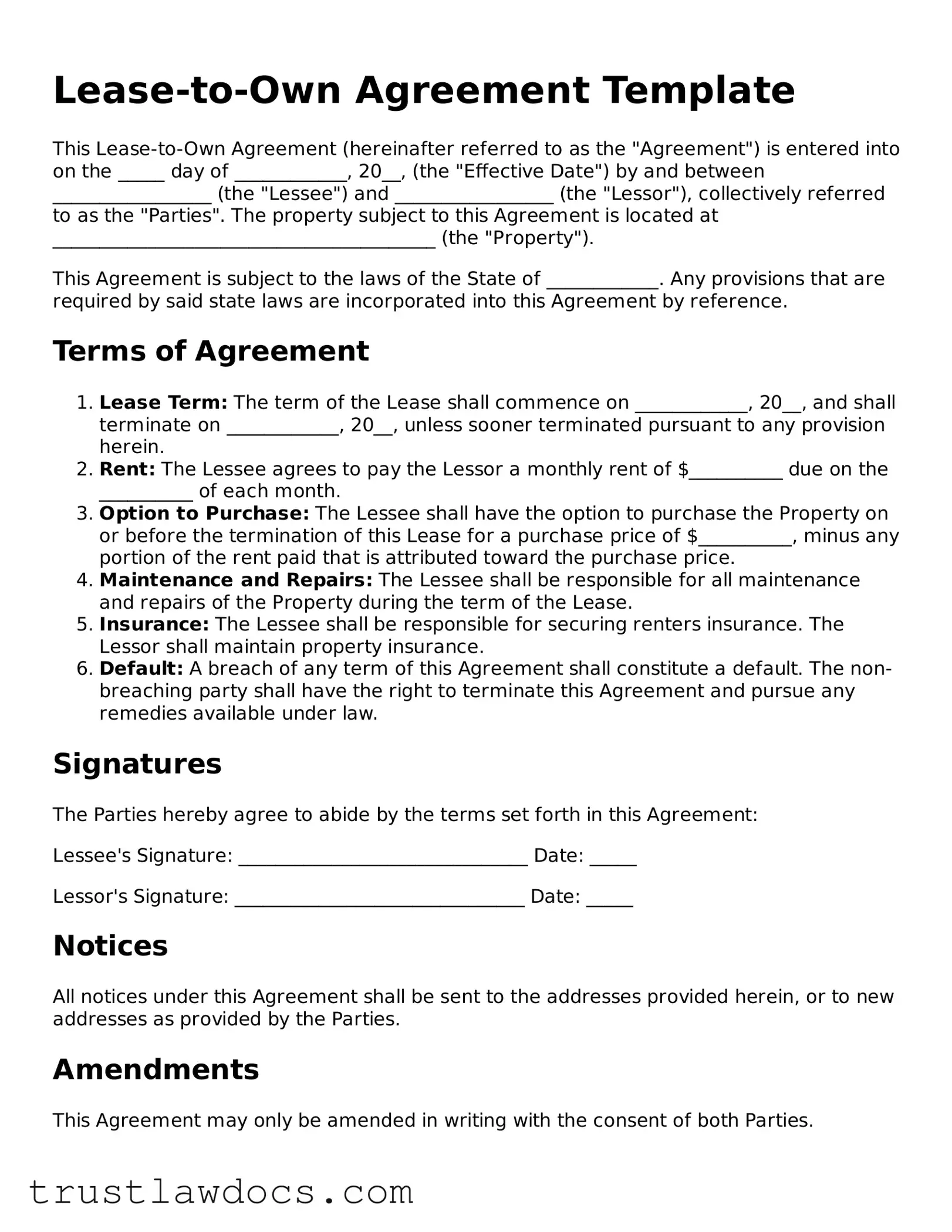 Official Lease-to-Own Agreement Document