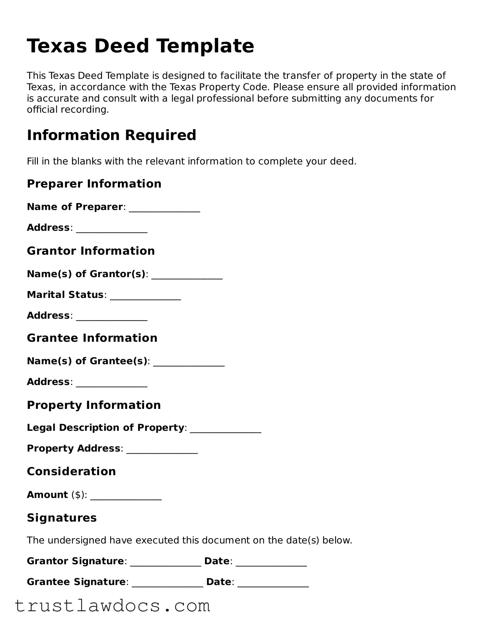 Free  Deed Form for Texas