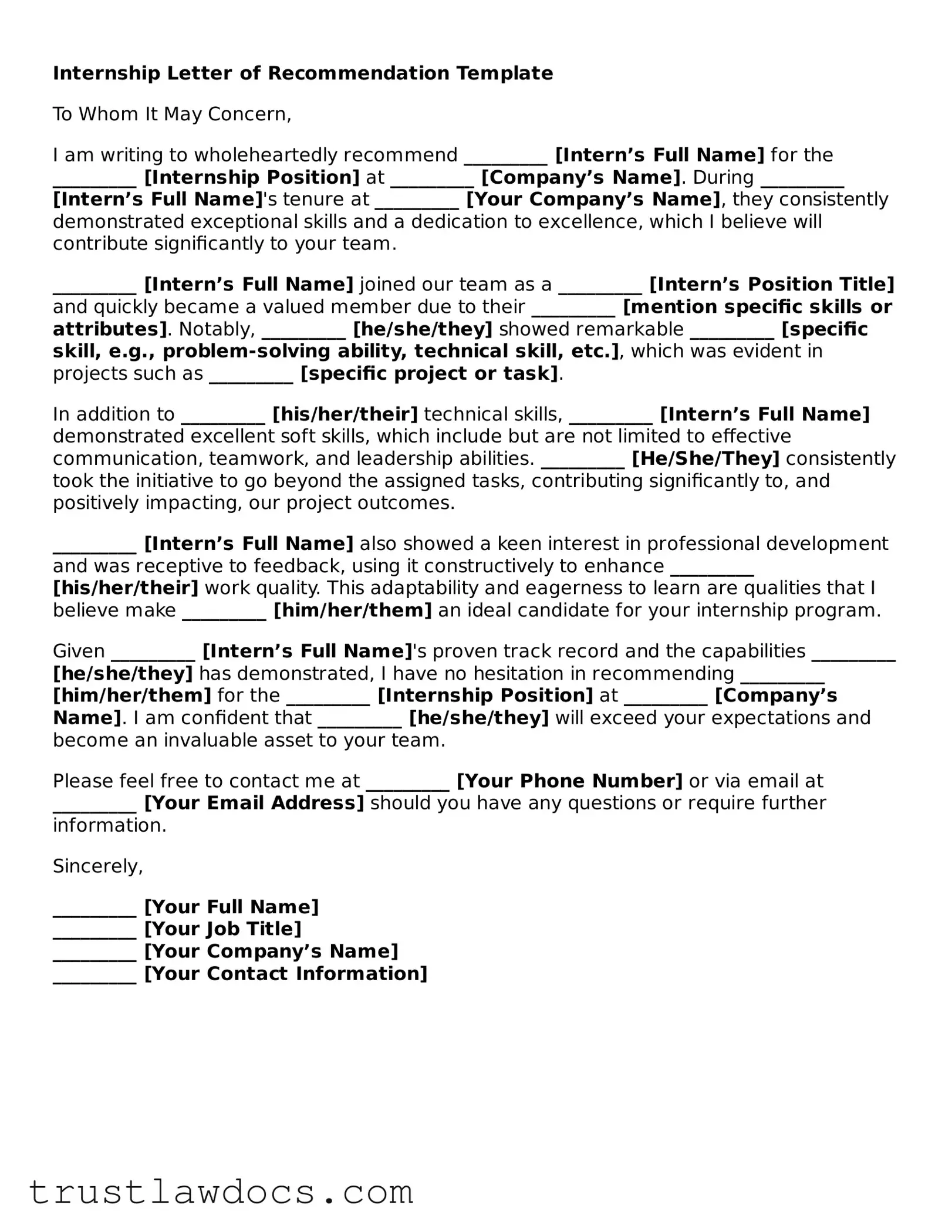 Official Letter of Recommendation for Internship Document