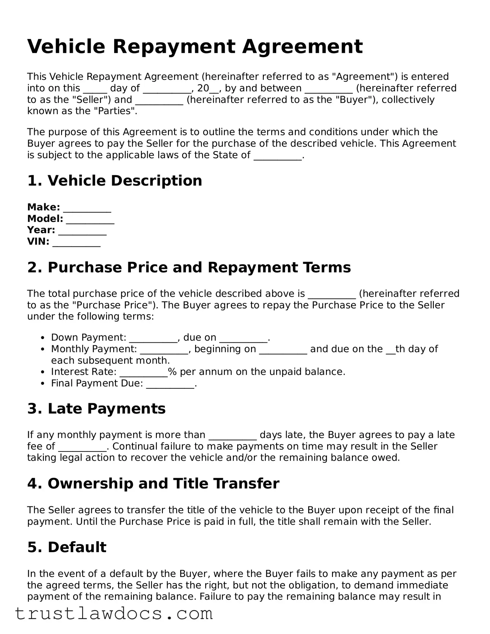 Official Vehicle Repayment Agreement Document