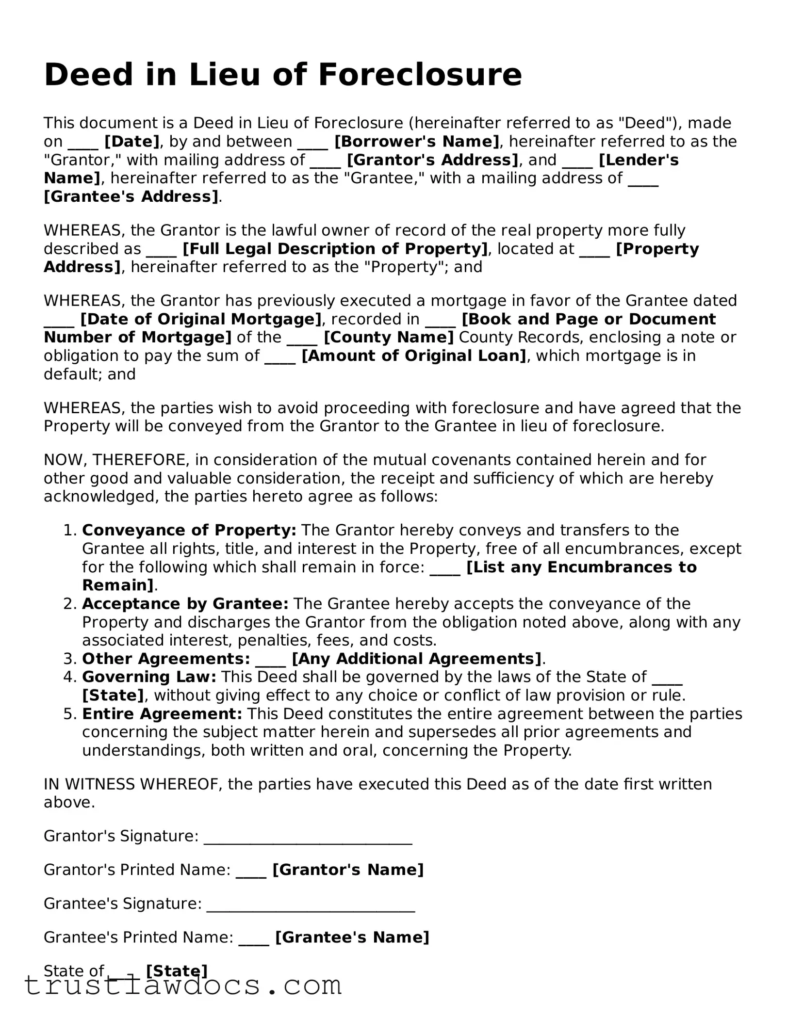 Official Deed in Lieu of Foreclosure Document