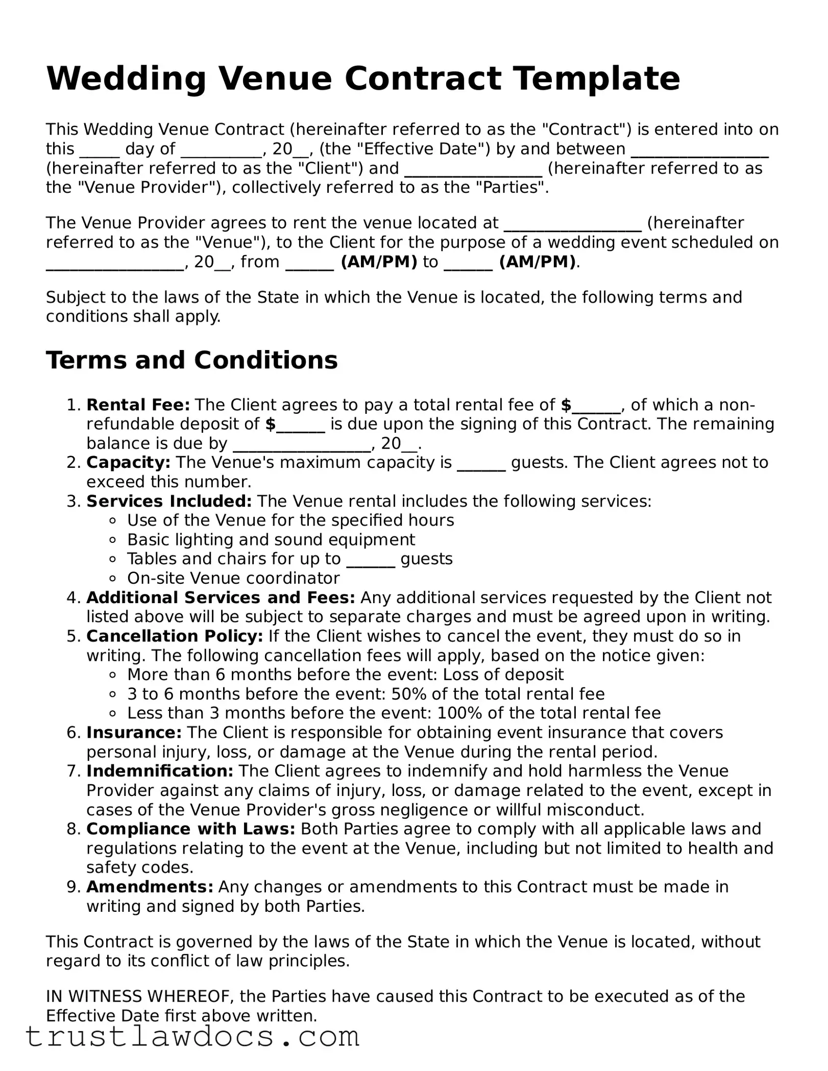 Official Wedding Venue Contract Document